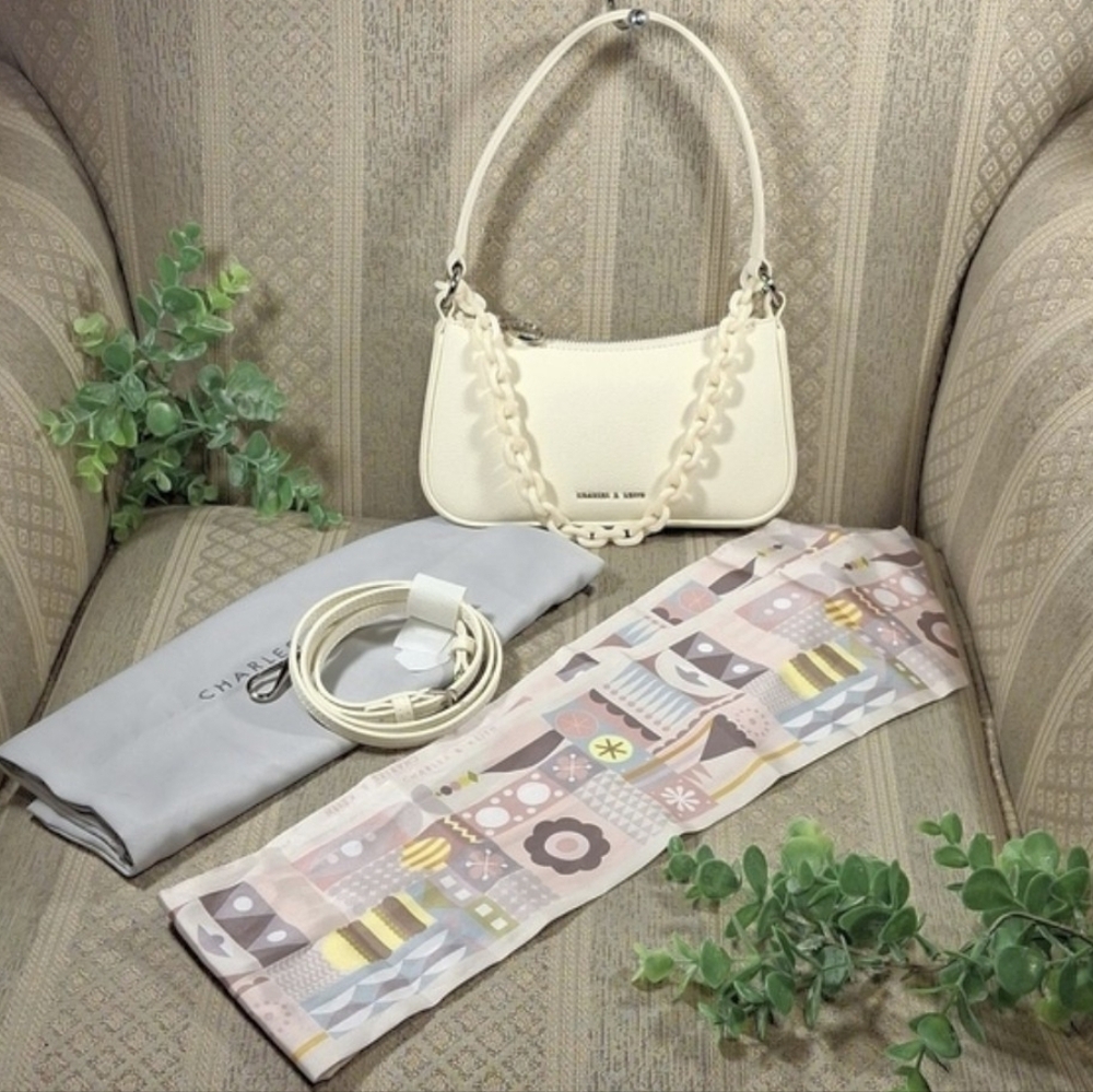 Charles & Keith Alcott Convertible Crossbody Bag In Off White